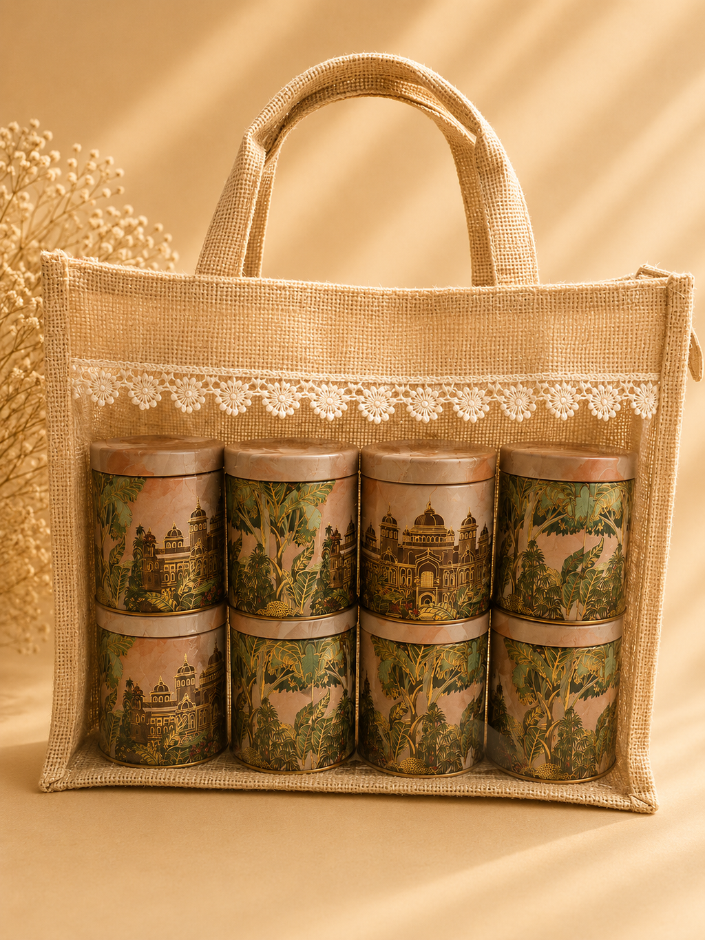 Svarn Kosh Grand 8-Tin Jute Hamper