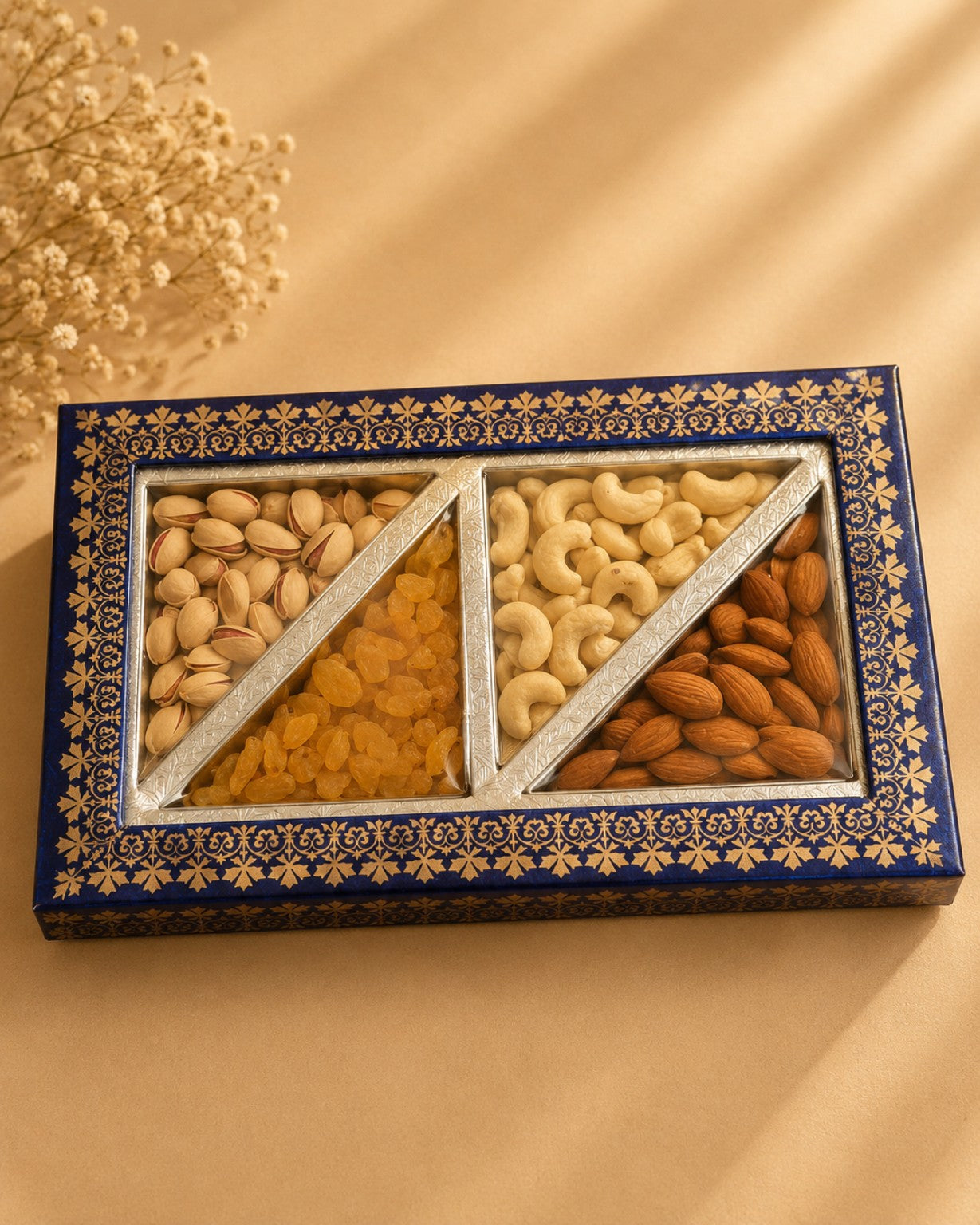 Blue & Gold 4-Way Dry Fruit Tray